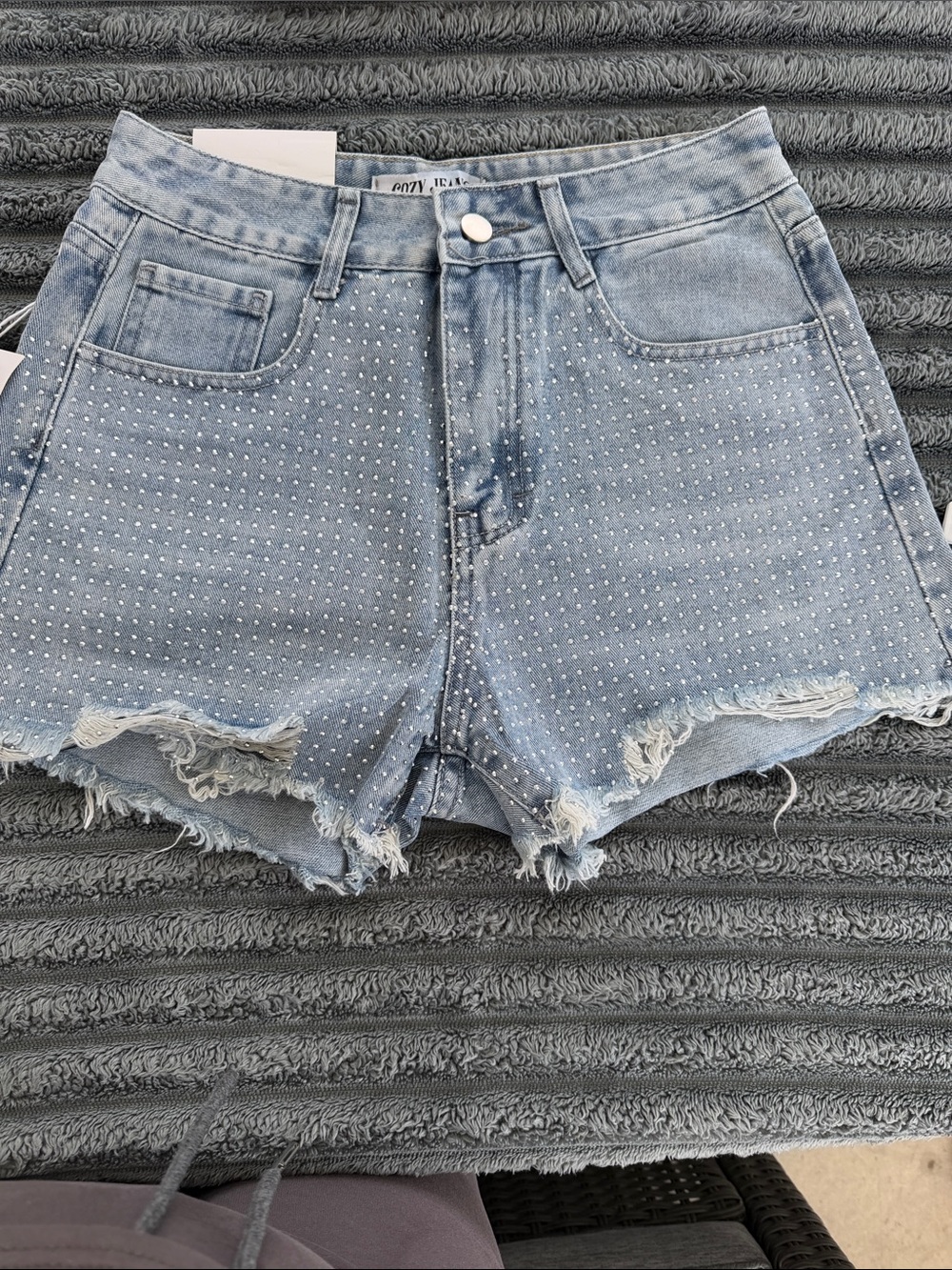 Studded Light Blue Denim Shorts